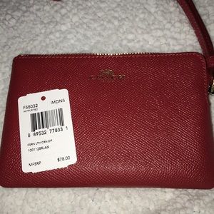 NWT Coach Crossgrain Corner Zip True Red Wristlet
